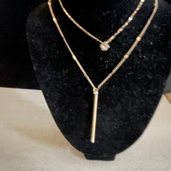 32" Liz Clairborne Gold Fancy Double Chain with a Gold Bar Lariat $ Caged Box CZ - Picture 4 of 8